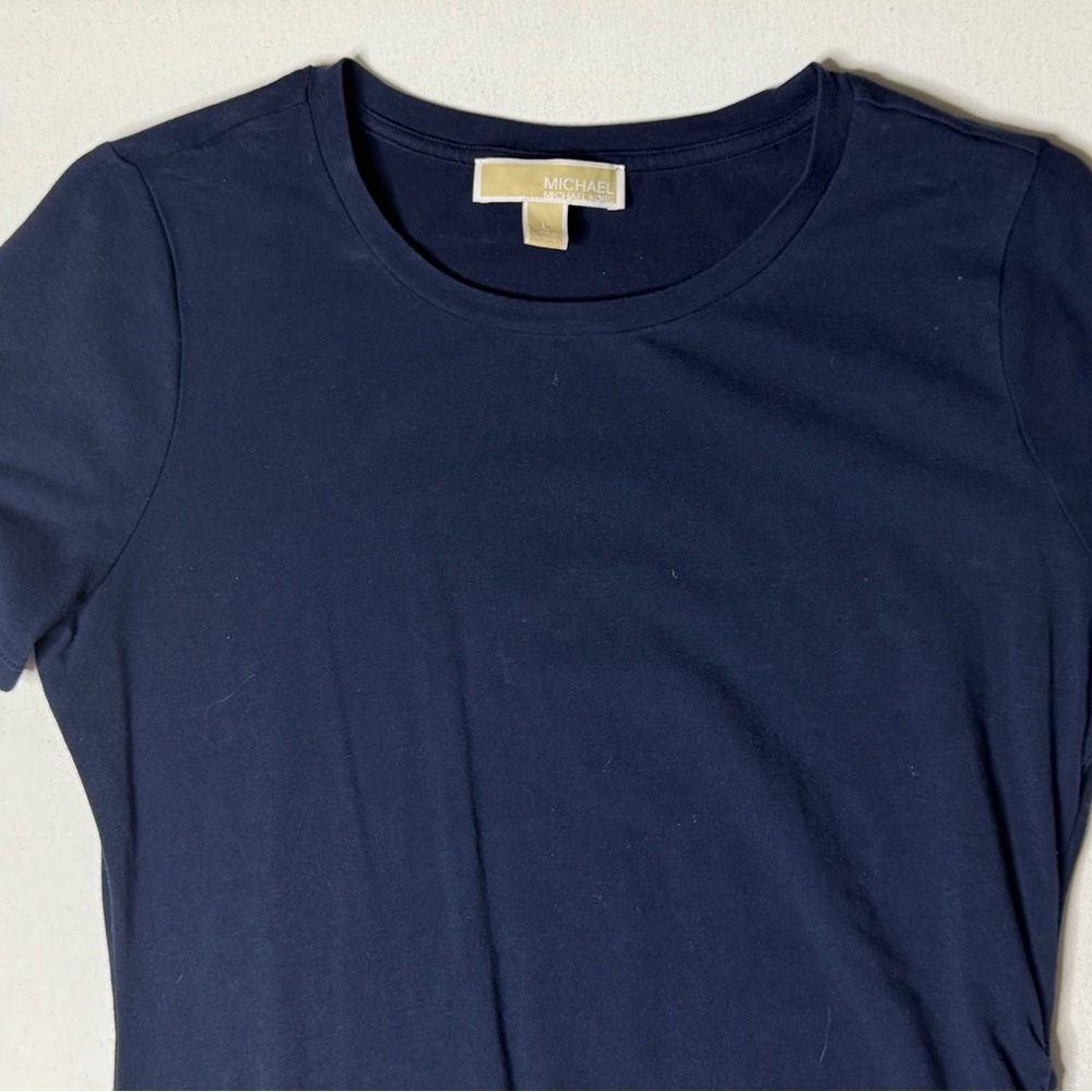 Michael Kors Navy Blue Ruched Side Short Sleeve Dress Size Large - Picture 8 of 10